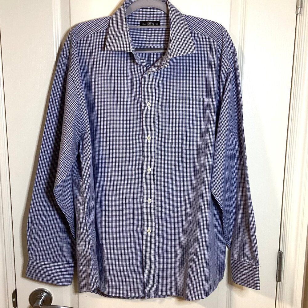 Vintage Men's Marks & Spencer Long Sleeve Button Down Shirt Blue Plaid